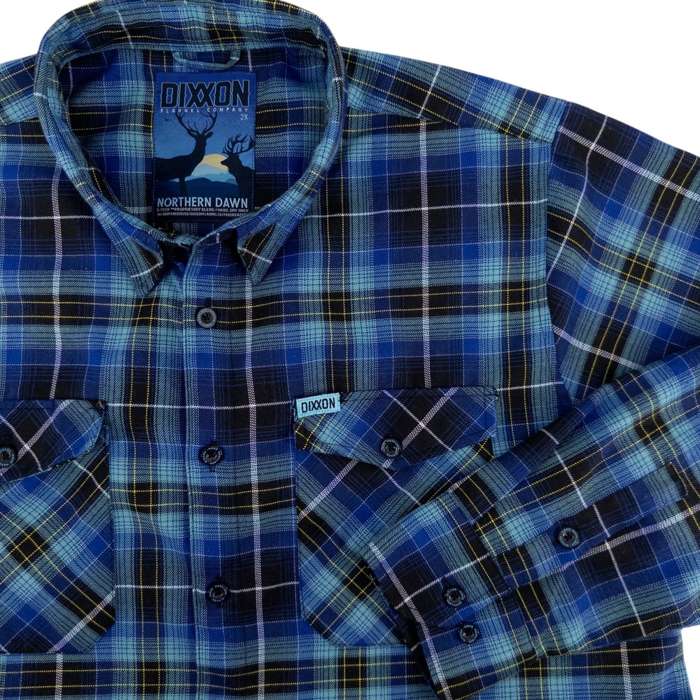 Dixxon Northern Dawn Mens 2XL Flannel Shirt‎ Blue Plaid D-Tech Button Up EUC